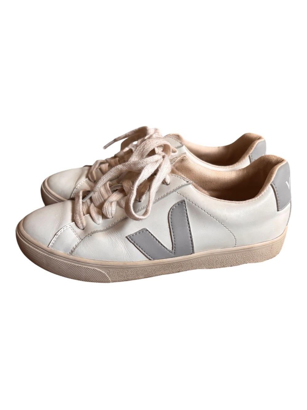 Veja White Leather Sneakers with Gray V Logo